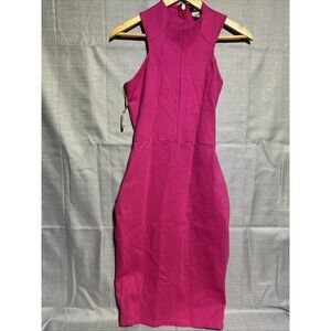 Va Va Voom Pink Sleeveless Midi Dress Women's Medium Stretch Bodycon High Neck